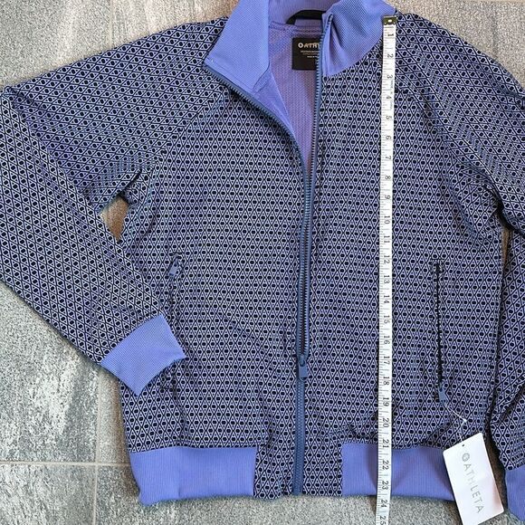 NWT Athleta Lightweight Brooklyn Bomber Jacket Geometric Periwinkle Blue Pockets - Picture 14 of 16